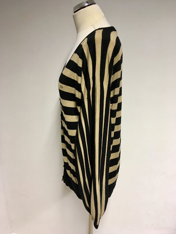 ESCADA BLACK & CAMEL STRIPED MERINO WOOL CARDIGAN SIZE XL