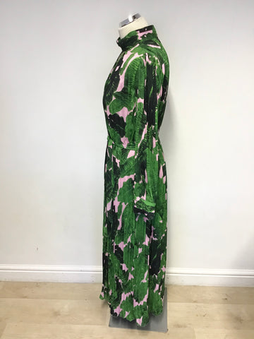 BRAND NEW UNBRANDED GREEN & PINK FLORAL PRINT LONG SLEEVE PLEATED MAXI DRESS ONE SIZE APPROX 10/12
