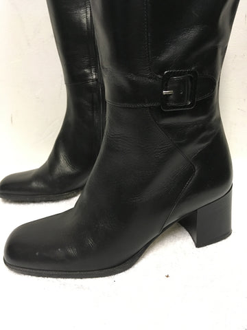 BALLY BLACK ROCCAPIA LEATHER KNEE LENGTH SLIM FIT BOOTS SIZE 3.5/36