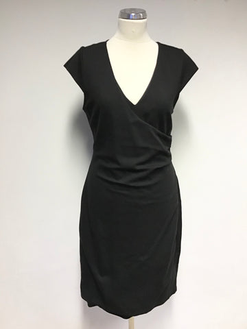 FRENCH CONNECTION BLACK DRAPED FRONT CAP SLEEVE PENCIL DRESS SIZE 16