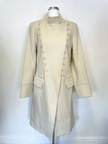 TOAST CREAM BUTTON FASTEN WOOL BLEND KNEE LENGTH COAT SIZE 12