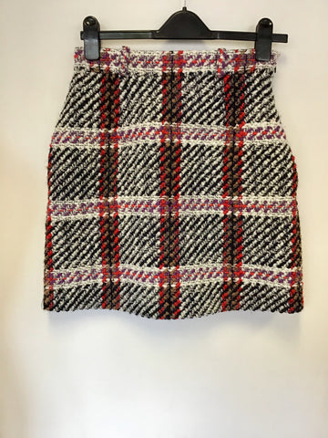 CARVEN BOUCLE TWEED TARTAN MINI SKIRT SIZE 38 UK 10