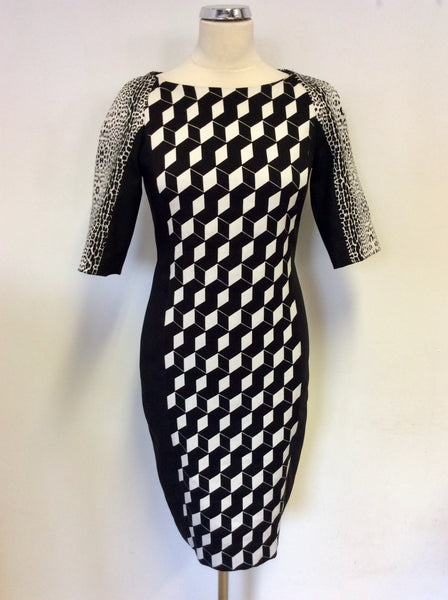 CAVALLI CLASS BLACK & WHITE PRINT BODYCON DRESS SIZE 10