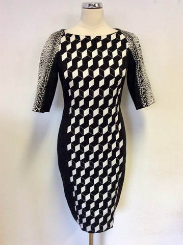 CAVALLI CLASS BLACK & WHITE PRINT BODYCON DRESS SIZE 10