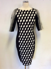 CAVALLI CLASS BLACK & WHITE PRINT BODYCON DRESS SIZE 10