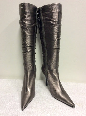 BRAND NEW MODA IN PELLE BRONZE LEATHER KNEE LENGTH BOOTS SIZE 7/40