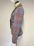 JOULES LIGHT BLUE & RED CHECK 100% WOOL JACKET SIZE 8