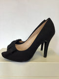 MONSOON BLACK SUEDE PEEPTOE BOW TRIM HEELS SIZE 4/37