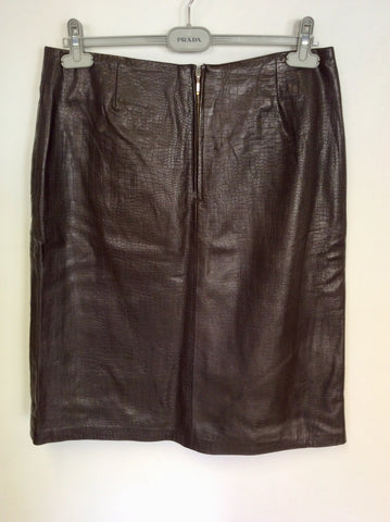 HOUSE OF FRASER DARK BROWN CROC DESIGN LEATHER SKIRT SIZE 16
