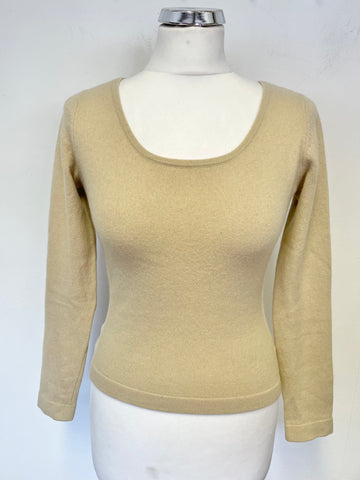 PURE COLLECTION FAWN 100% CASHMERE SCOOP NECKLINE JUMPER SIZE 8