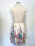 TED BAKER TARREN CREAM & MULTI COLOURED FLORAL PRINT FIT & FLARE DRESS SIZE 2 UK 10/12