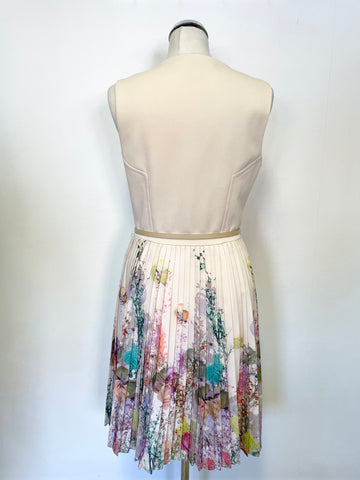 TED BAKER TARREN CREAM & MULTI COLOURED FLORAL PRINT FIT & FLARE DRESS SIZE 2 UK 10/12