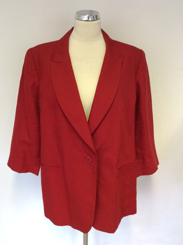 MARINA RINALDI RED LINEN 3/4 SLEEVE JACKET SIZE 25 UK 20