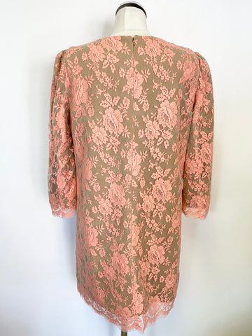 BRAND NEW WHISTLES CORAL LACE OVER CAMEL WOOL SHIFT DRESS SIZE 16