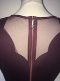 TED BAKER SHARLOT MAROON MESH INSERT SKATER DRESS SIZE 4 UK 14