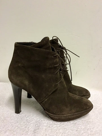 SISLEY BROWN SUEDE LACE UP ANKLE BOOTS SIZE 7/40