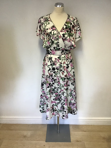 BRAND NEW PHASE EIGHT WHITE WITH FLORAL PRINT DRESS SIZE 14