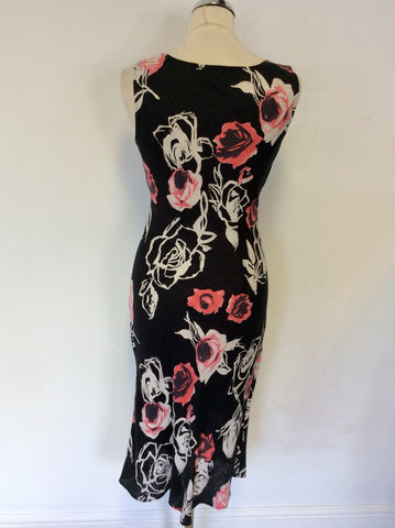HOBBS BLACK ROSE PRINT LINEN DRESS SIZE 10