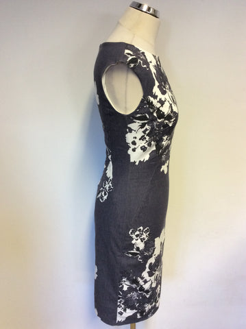 PHASE EIGHT ANALISE GREY FLORAL PRINT PENCIL DRESS SIZE 16
