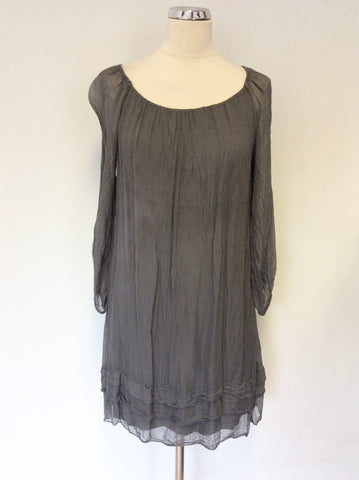 PHASE EIGHT GREY SILK OVERLAY 3/4 SLEEVE DRESS SIZE M UK 10/12