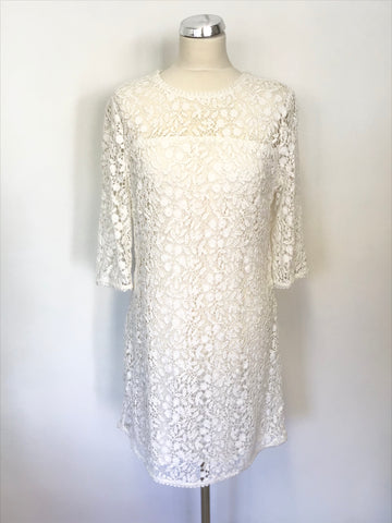 MINT VELVET WHITE LACE 3/4 SLEEVE SHIFT DRESS SIZE 14