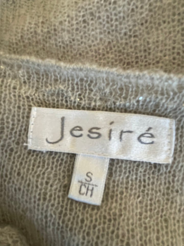 JESIRE LIGHT GREY MOHAIR BLEND SILVER BEADED TRIM SLEEVELESS FINE KNIT TOP SIZE S