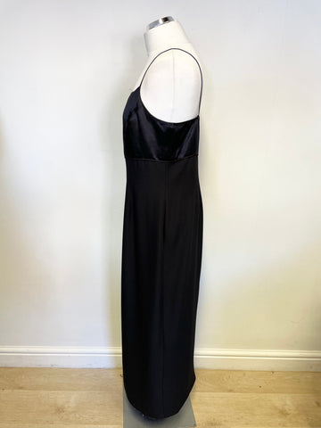 DEBUT BLACK THIN STRAP SATIN BODICE LONG EVENING DRESS SIZE 14