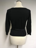 HOBBS BLACK SILK FINE KNIT WRAP AROUND 3/4 SLEEVE TOP SIZE 10