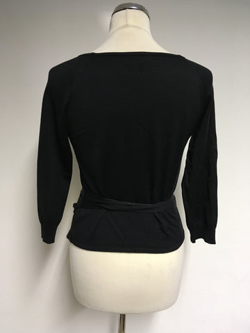 HOBBS BLACK SILK FINE KNIT WRAP AROUND 3/4 SLEEVE TOP SIZE 10