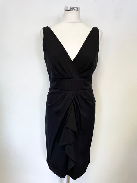 DIANE VON FURSTENBERG BLACK SILK FRILL FRONT SLEEVELESS PENCIL DRESS SIZE 8 UK 10