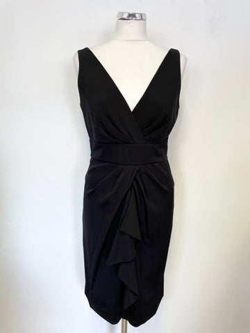 DIANE VON FURSTENBERG BLACK SILK FRILL FRONT SLEEVELESS PENCIL DRESS SIZE 8 UK 10