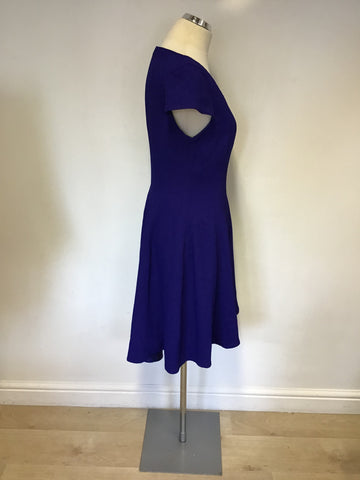 KAREN MILLEN BLUE CAP SLEEVE V NECKLINE SKATER DRESS SIZE 12