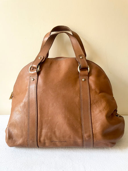 EMPORIO ARMANI TAN LARGE LEATHER TOTE BAG