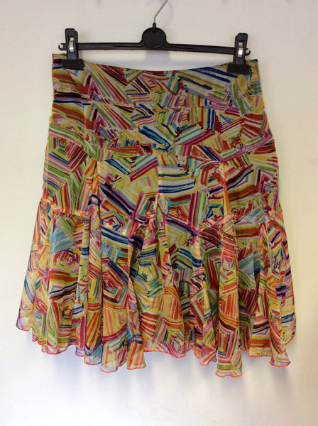 DESIGUAL MULTI COLOURED PRINT FLIPPY KNEE LENGTH SKIRT SIZE 40 UK 12