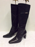 ROBERTO VIANNI BLACK SUEDE & LEATHER KNEE LENGTH BOOTS SIZE 5/38