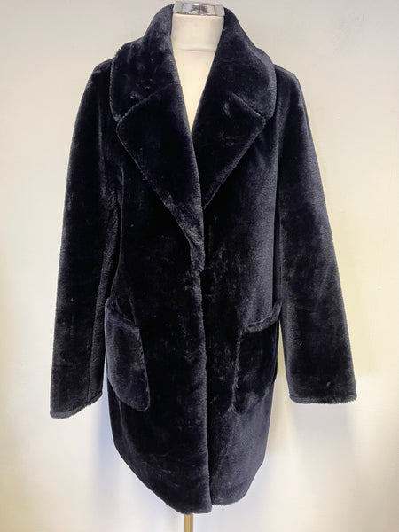 HOBBS MIDNIGHT BLUE FAUX FUR MID LENGTH COAT SIZE M