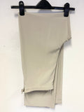 FRANK USHER BEIGE LONG DUSTER COAT, SLEEVELESS TOP & TROUSER SUIT SIZE 14