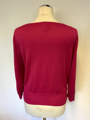 HOBBS DEEP PINK SILK,COTTON & CASHMERE 3/4 SLEEVE CARDIGAN SIZE 16