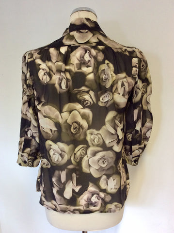 MULBERRY BLACK FLORAL PRINT SILK PUSSY BOW TRIM BLOUSE SIZE 10