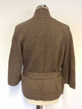 TOAST BROWN TIE BELT WOOL BLEND CARDIGAN SIZE 16