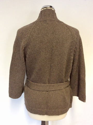 TOAST BROWN TIE BELT WOOL BLEND CARDIGAN SIZE 16