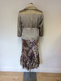 FENN WRIGHT MANSON SILVER,PINK & BROWN SILK BLEND PRINT DRESS & JACKET SIZE 12