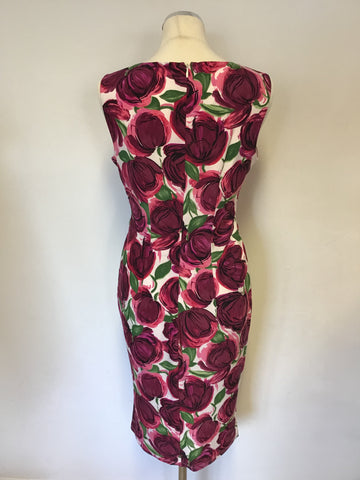 PHASE EIGHT PINK,GREEN & WHITE FLORAL PRINT DRESS SIZE 12