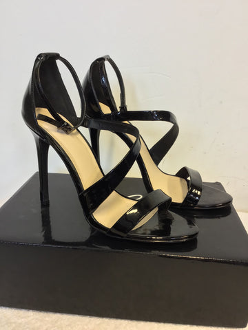 BRAND NEW SHOE BOX BLACK PATENT STRAPPY HEEL SANDALS SIZE 7/40