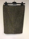 RIANI BLACK,BEIGE & WHITE WEAVE ZIP FRONT WOOL BLEND PENCIL SKIRT SIZE 12