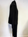 LA CONFIDENCE BLACK MERINO WOOL BLEND  PART RIBBED ONE LONG SIDED CARDIGAN SIZE L