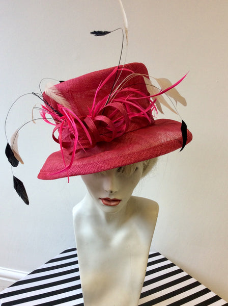 UNBRANDED FUCHSIA PINK FEATHER TRIM FORMAL HAT