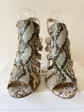 LK BENNETT CAPRI BEIGE & LAVENDER SNAKESKIN HEEL SANDALS SIZE 7/40