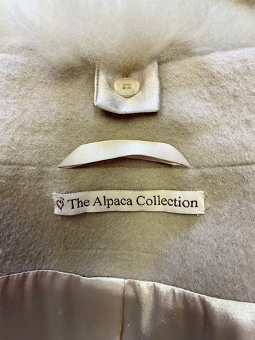 THE ALPACA COLLECTION BEIGE FUR TRIM MID LENGTH ALPACA BLEND COAT SIZE L