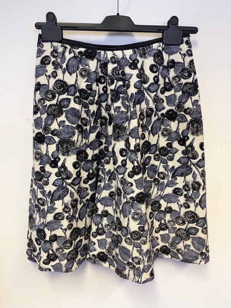 LK BENNETT BLUE FLORAL PRINT LINEN FLARED KNEE LENGTH SKIRT SIZE 10